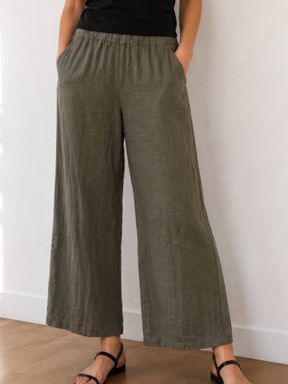 Caslon Medium Wide Leg Trousers Lounge Khaki Pants Wide Leg Cotton Olive Green